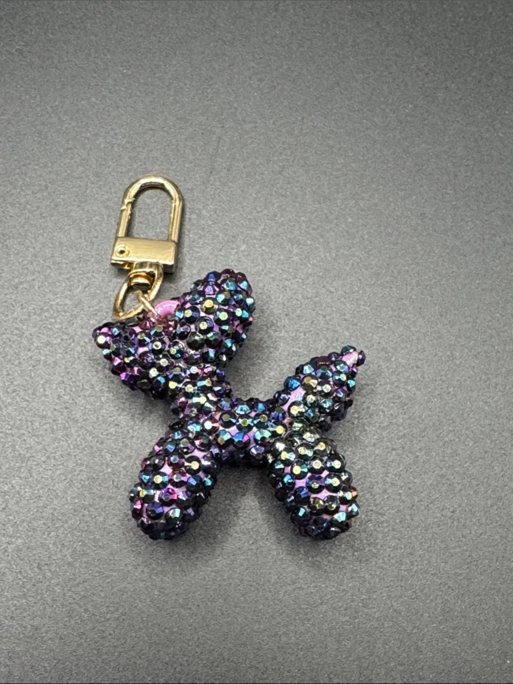 Handmade Crystal Resin Dark Purple Balloon Dog Keychain Bag Charm Clip
